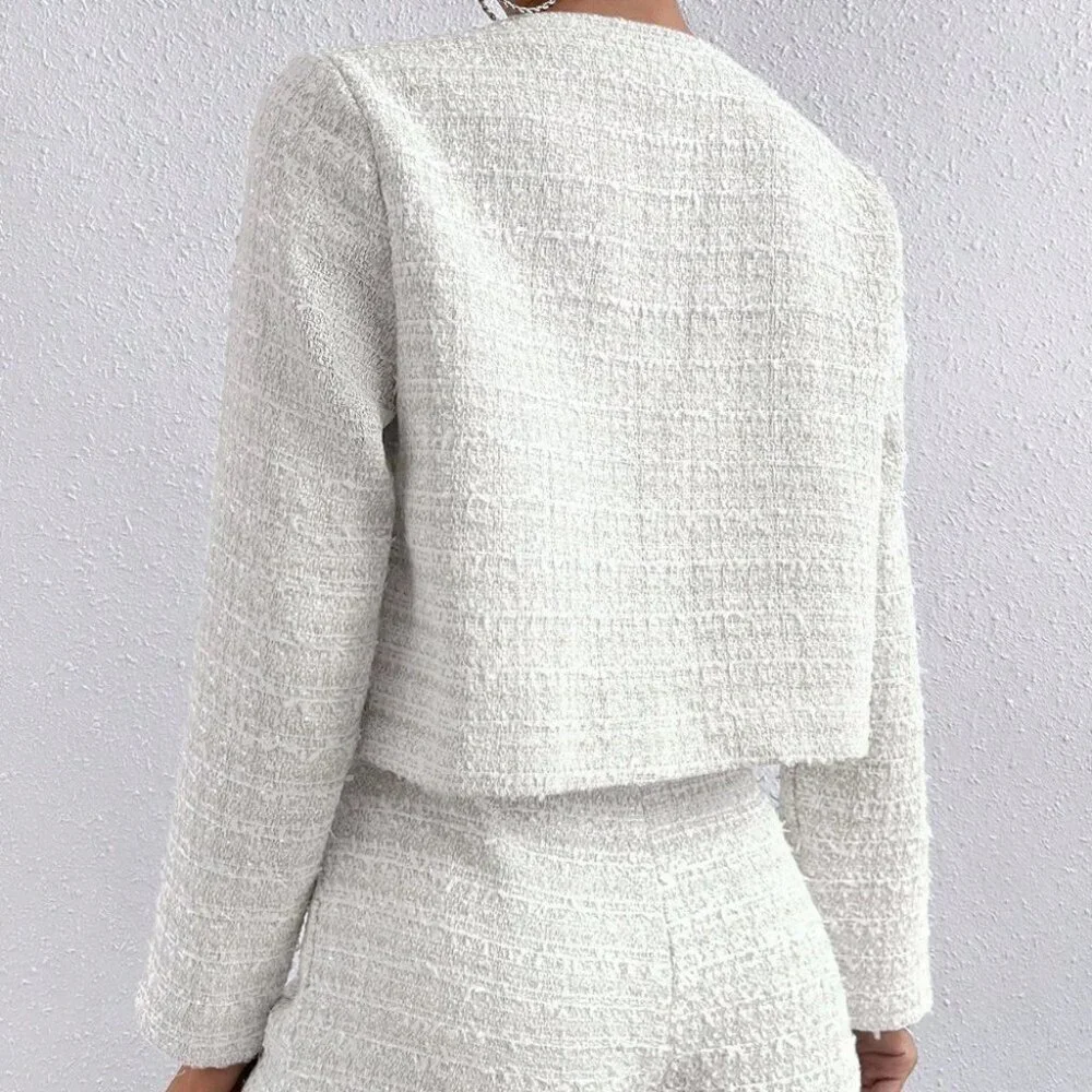 White Casual Womens Plaid Print Button Front Jacket & Shorts - Picture 2 of 5